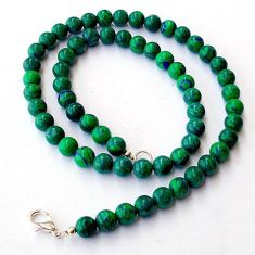 NATURAL GREEN MALACHITE (PILOT'S STONE) 925 SILVER ROUND BEADS NECKLACE H8916