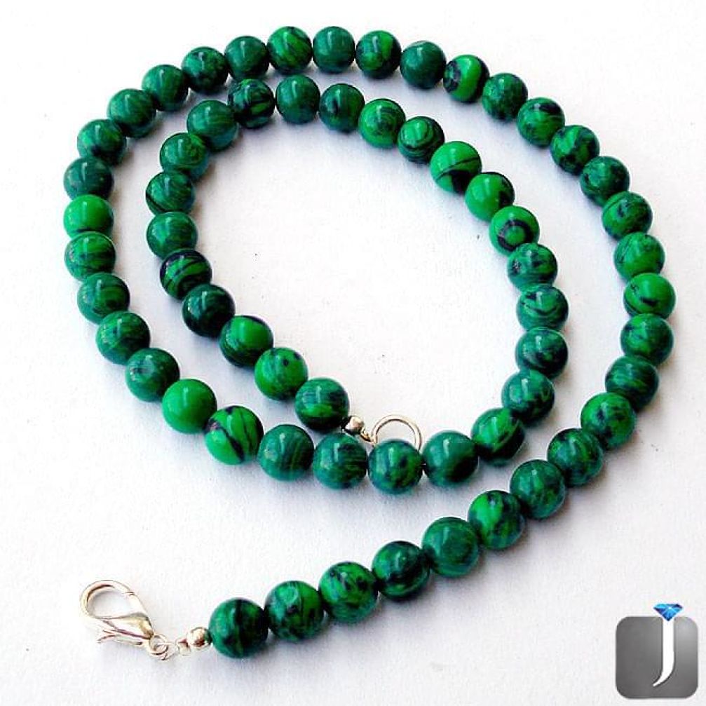 133.15cts NATURAL GREEN MALACHITE 925 SILVER BEADS NECKLACE JEWELRY F4997