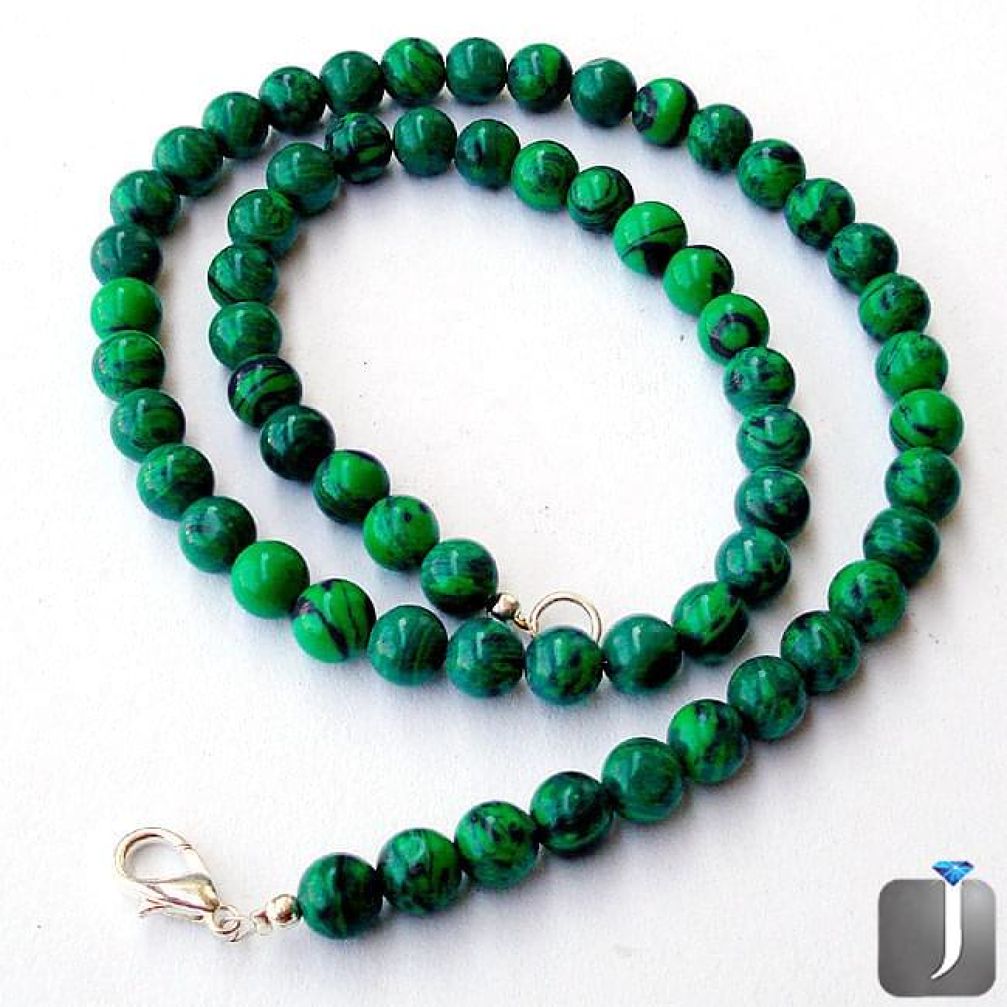 140.15cts NATURAL GREEN MALACHITE 925 SILVER NECKLACE BEADS JEWELRY E84878