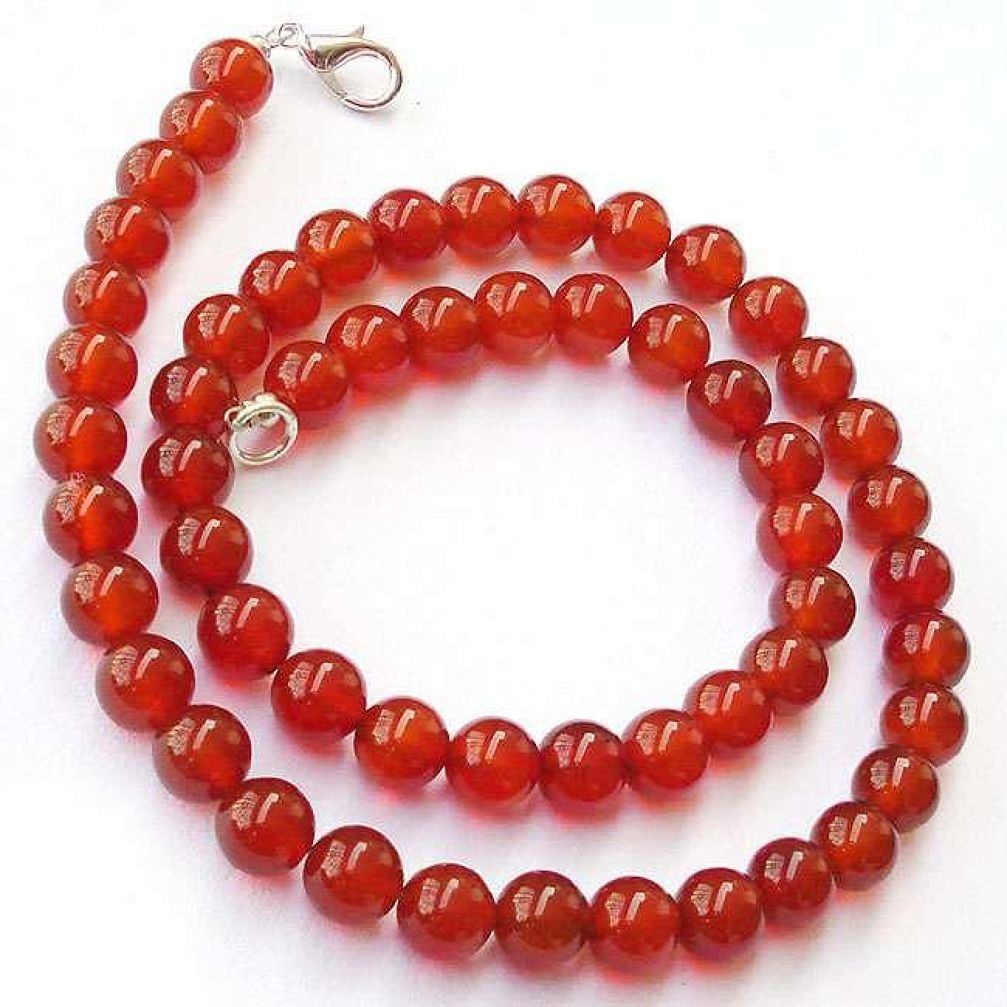 209.68cts NATURAL HONEY ONYX 925 SILVER NECKLACE ROUND BEADS JEWELRY H20421