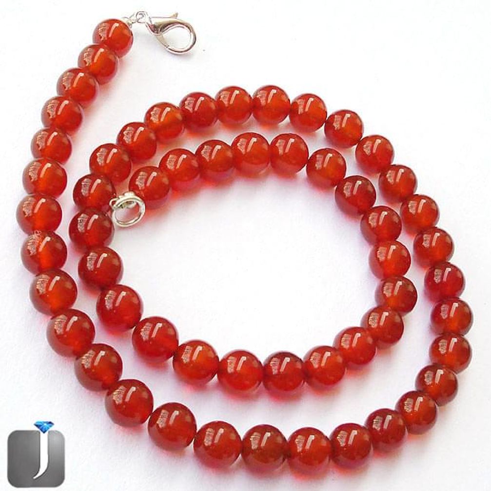 204.23cts NATURAL HONEY ONYX ROUND 925 SILVER NECKLACE BEADS JEWELRY G48841