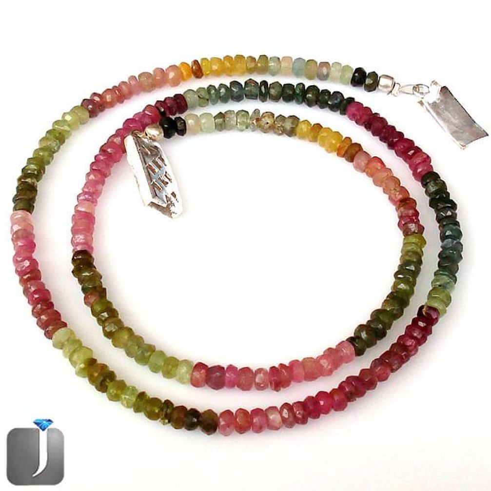 59.75cts NATURAL MULTICOLOR TOURMALINE 925 SILVER BEADS NECKLACE JEWELRY G8770