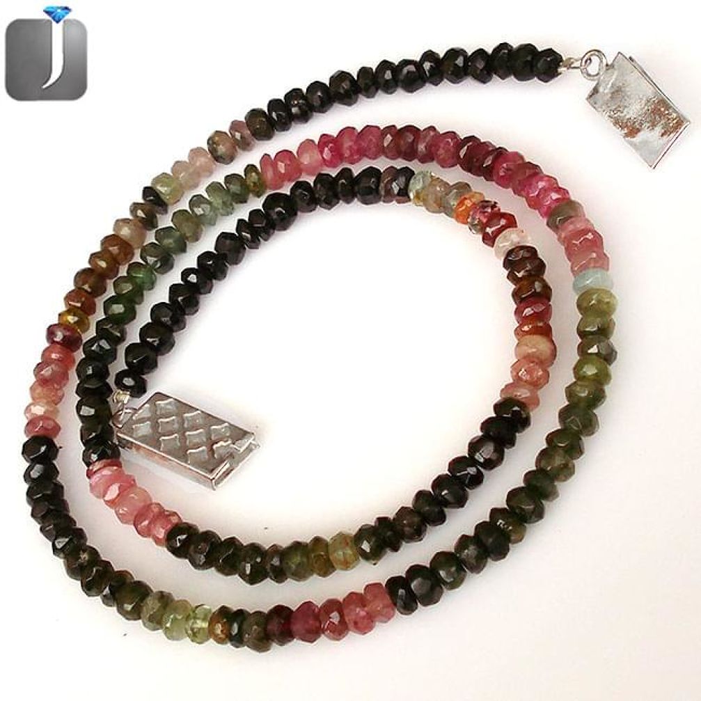 76.05cts NATURAL MULTICOLOR TOURMALINE 925 SILVER BEADS NECKLACE JEWELRY G8774