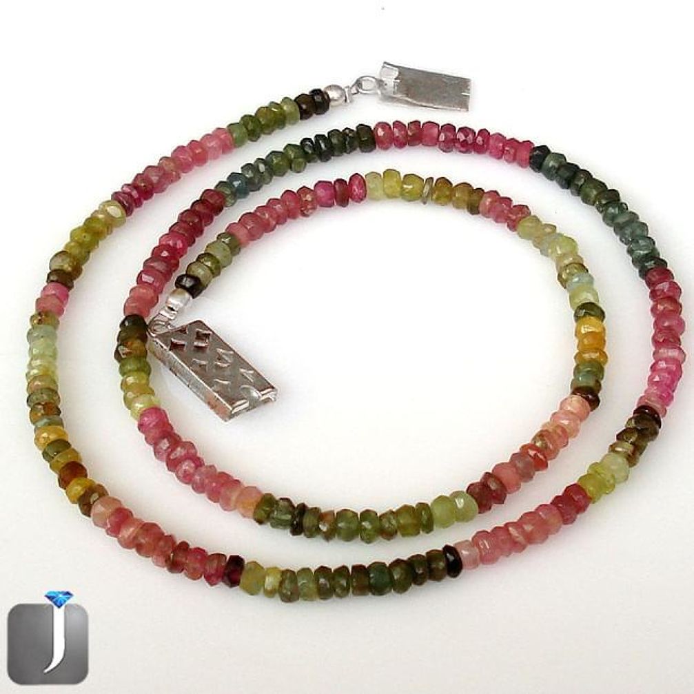 58.45cts NATURAL MULTICOLOR TOURMALINE 925 SILVER BEADS NECKLACE JEWELRY G8779