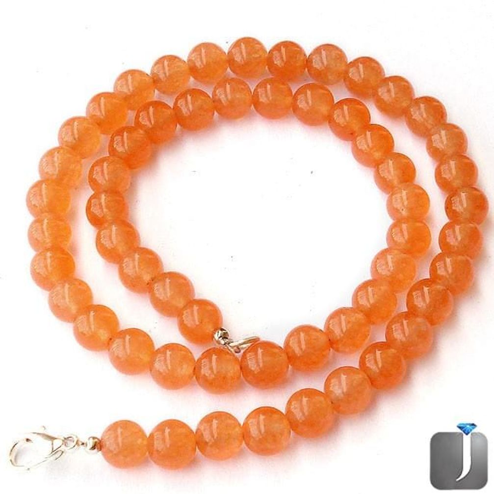 206.05cts NATURAL ORANGE CARNELIAN 925 SILVER BEADS NECKLACE JEWELRY F96973