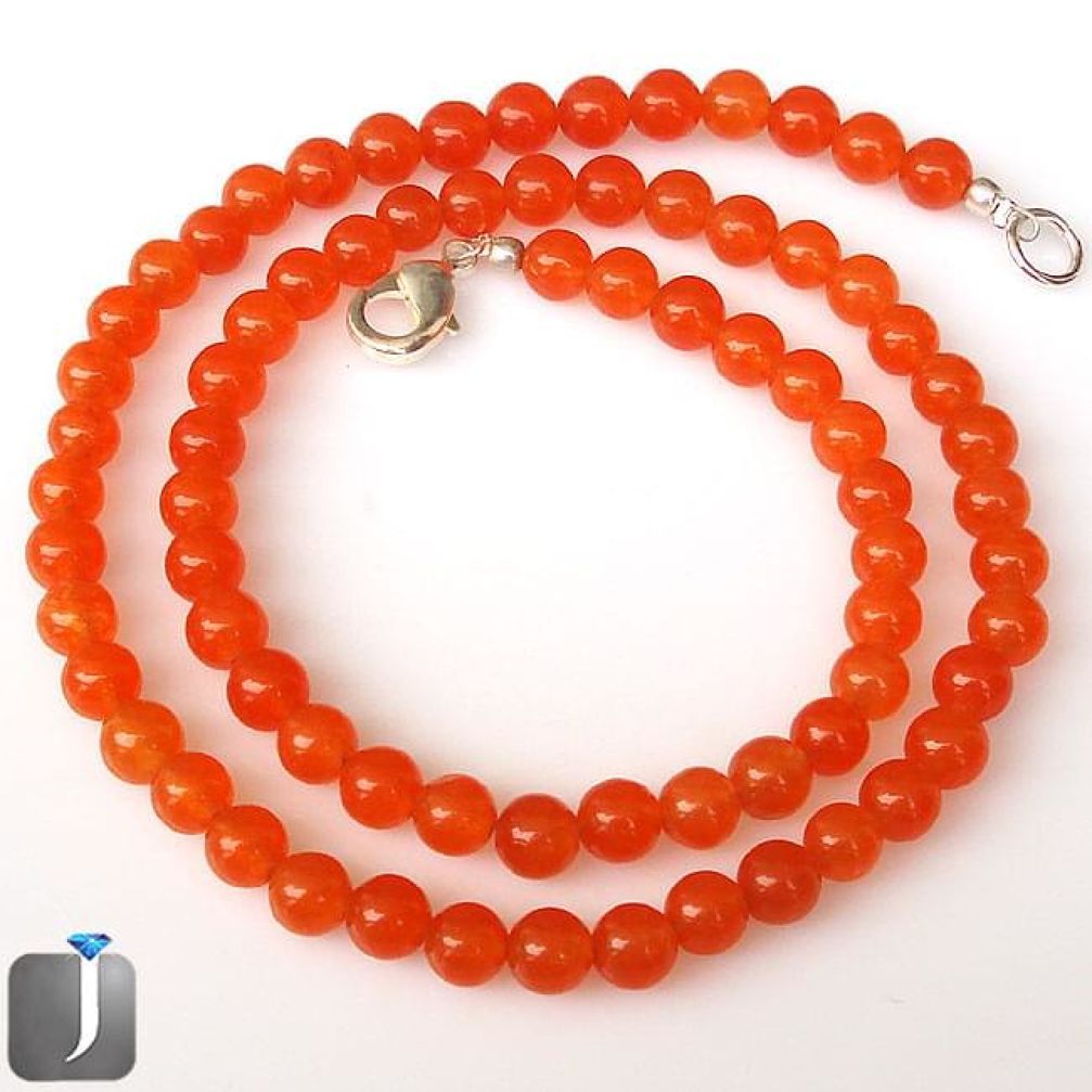 116.70cts NATURAL ORANGE CARNELIAN 925 SILVER BEADS NECKLACE JEWELRY G8762