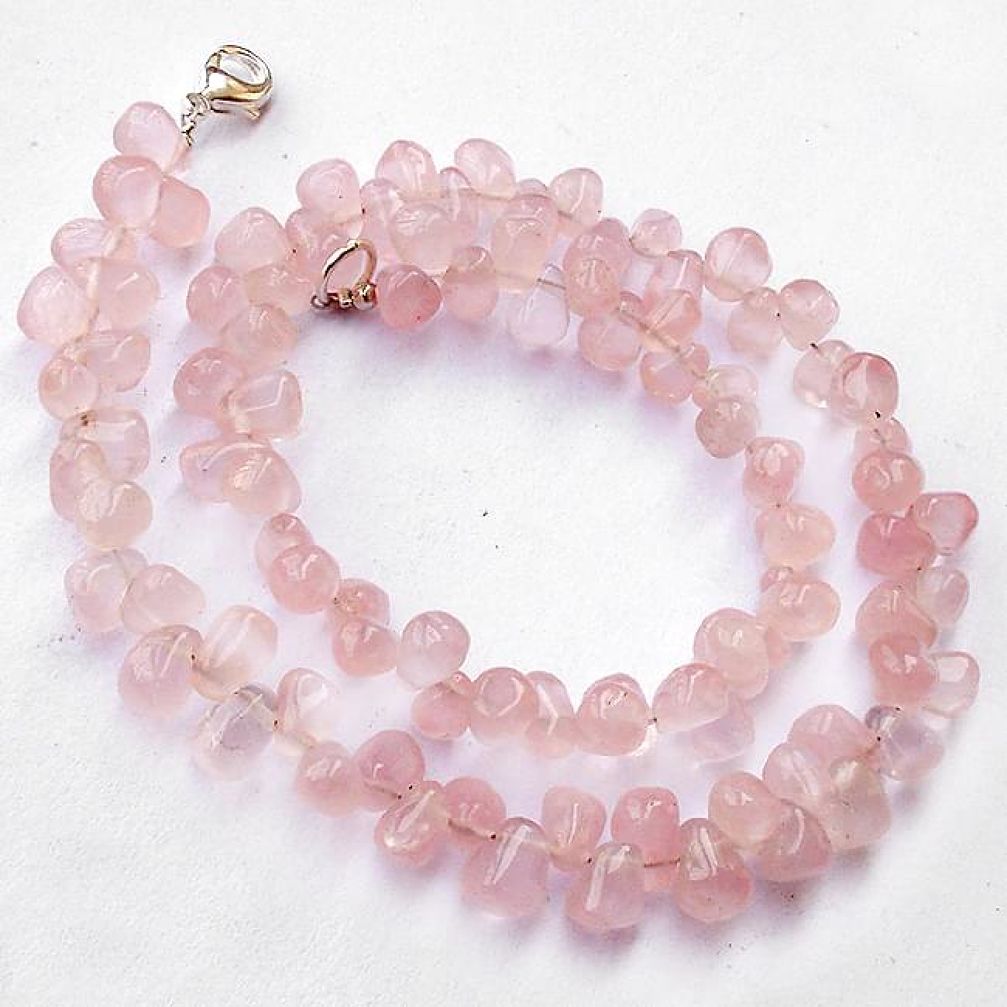 NATURAL PINK ROSE QUARTZ 925 SILVER DROP SHAPE NECKLACE BEADS JEWELRY H8903