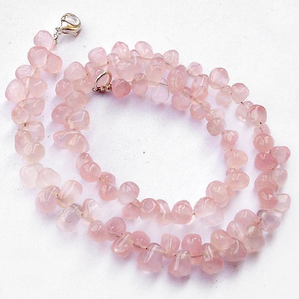 NATURAL PINK ROSE QUARTZ 925 SILVER DROP SHAPE NECKLACE BEADS JEWELRY H8904