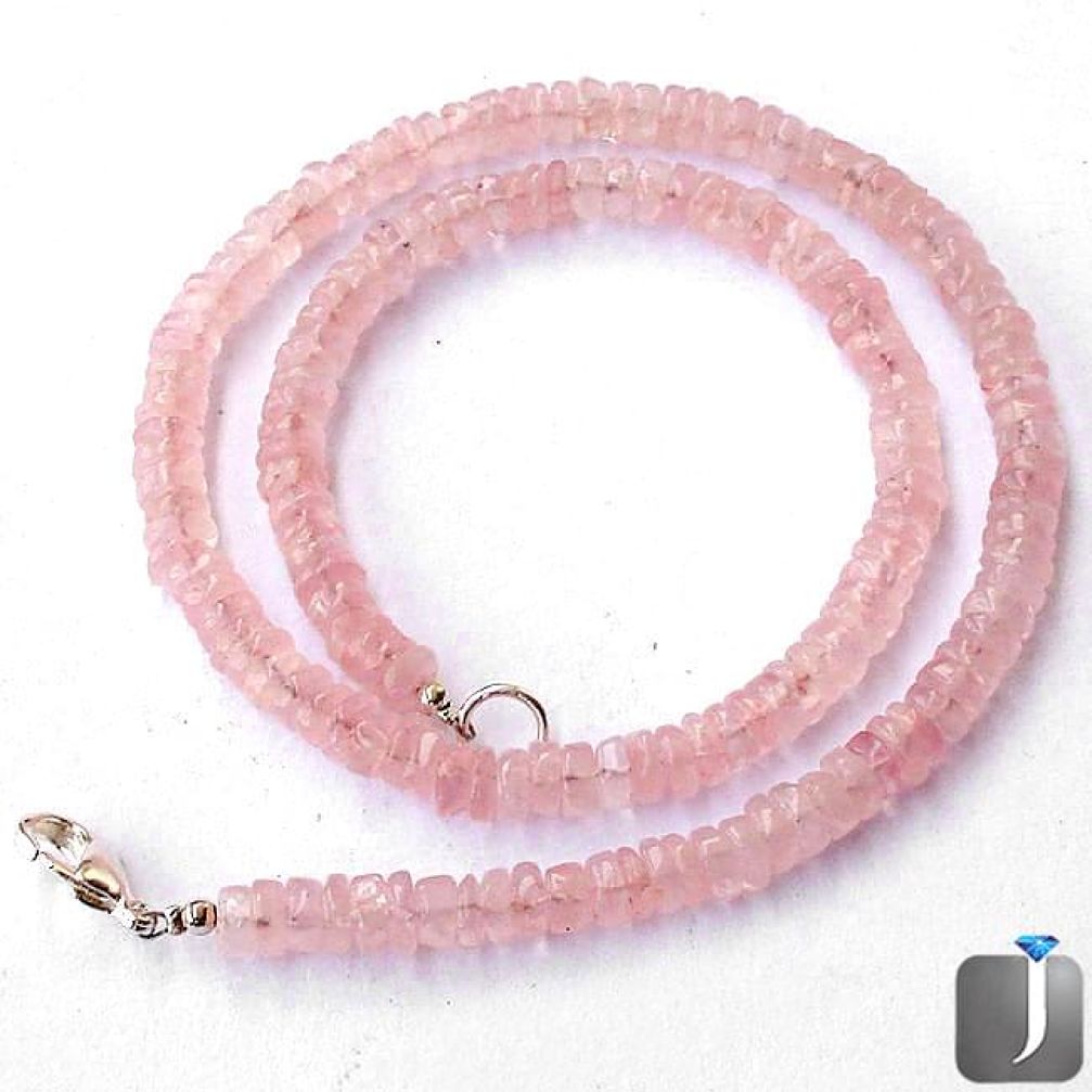 181.59cts NATURAL PINK ROSE QUARTZ 925 SILVER NECKLACE BEADS JEWELRY G48958