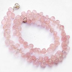 NATURAL PINK ROSE QUARTZ DROP SHAPE 925 SILVER NECKLACE BEADS JEWELRY H8905