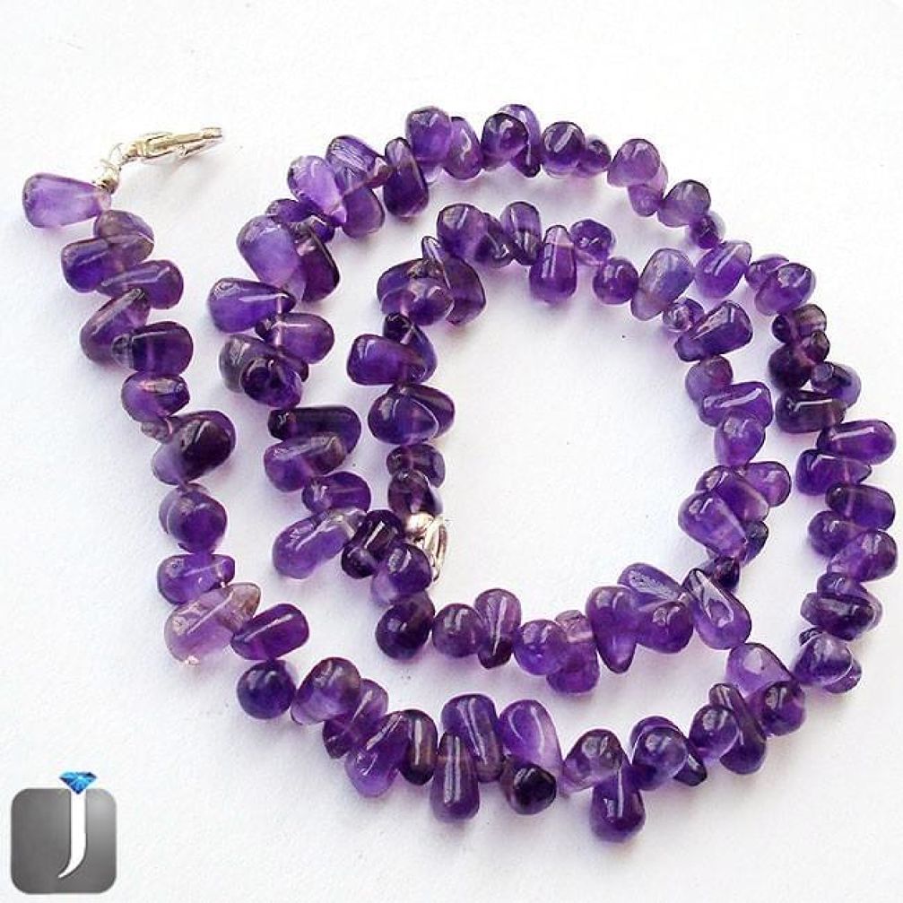 197.10cts NATURAL PURPLE AMETHYST 925 SILVER BEADS NECKLACE JEWELRY F96993