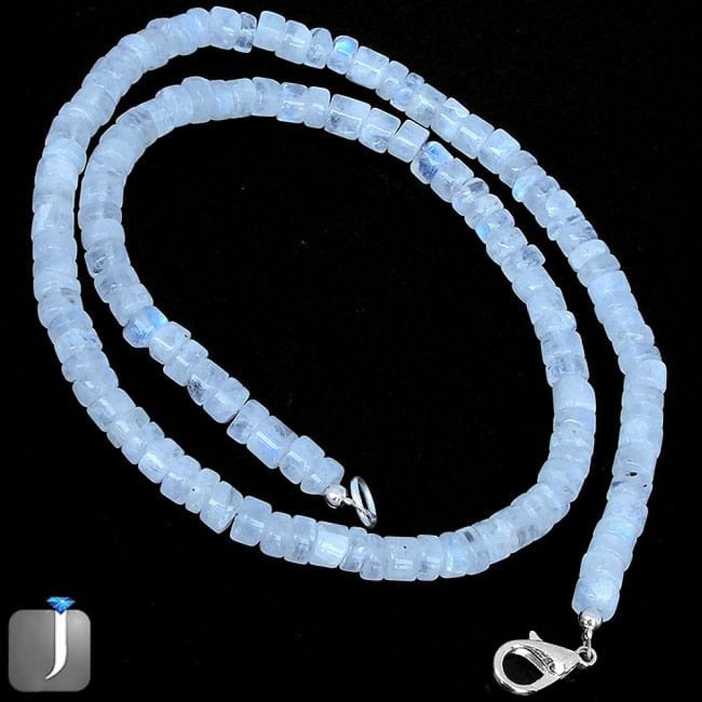 184.27cts NATURAL RAINBOW MOONSTONE 925 SILVER NECKLACE BEADS JEWELRY F28980