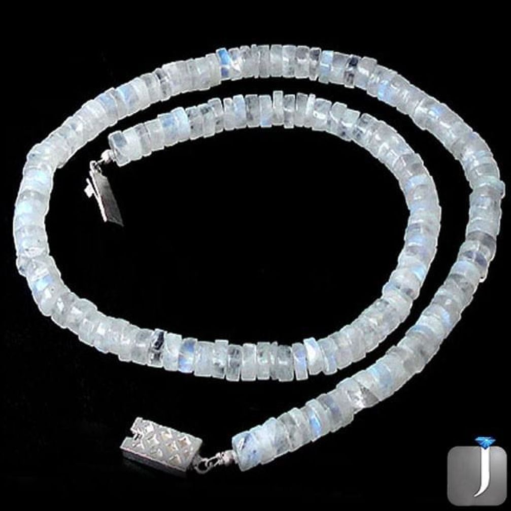 108.80cts NATURAL RAINBOW MOONSTONE 925 SILVER NECKLACE BEADS JEWELRY F96937