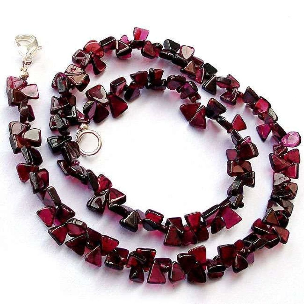 NATURAL RARE POMEGRANATE RED GARNET 925 SILVER NECKLACE BEADS JEWELRY H20363
