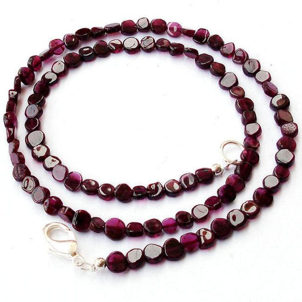 NATURAL RED GARNET COIN SHAPE 925 SILVER NECKLACE BEADS JEWELRY H8948