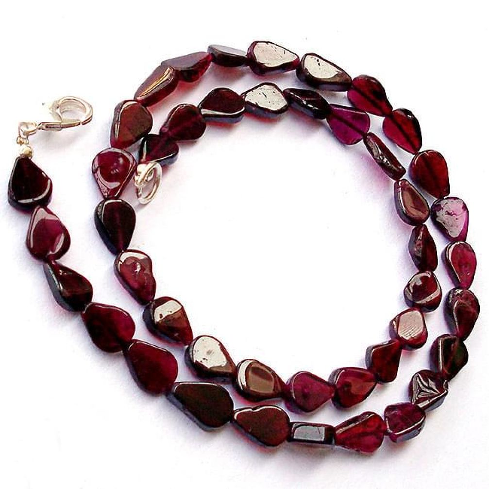 NATURAL RED GARNET PEAR SHAPE 925 SILVER NECKLACE BEADS JEWELRY H8927