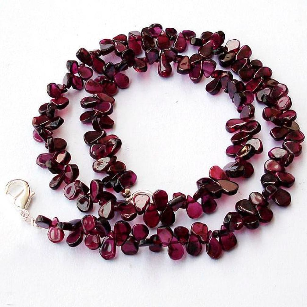 NATURAL RED GARNET PEAR SHAPE 925 SILVER NECKLACE BEADS JEWELRY H8937