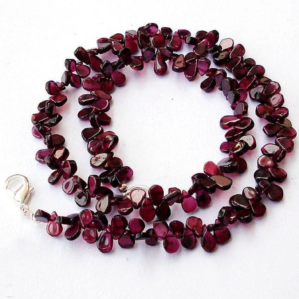 NATURAL RED GARNET PEAR SHAPE 925 SILVER NECKLACE BEADS JEWELRY H8959