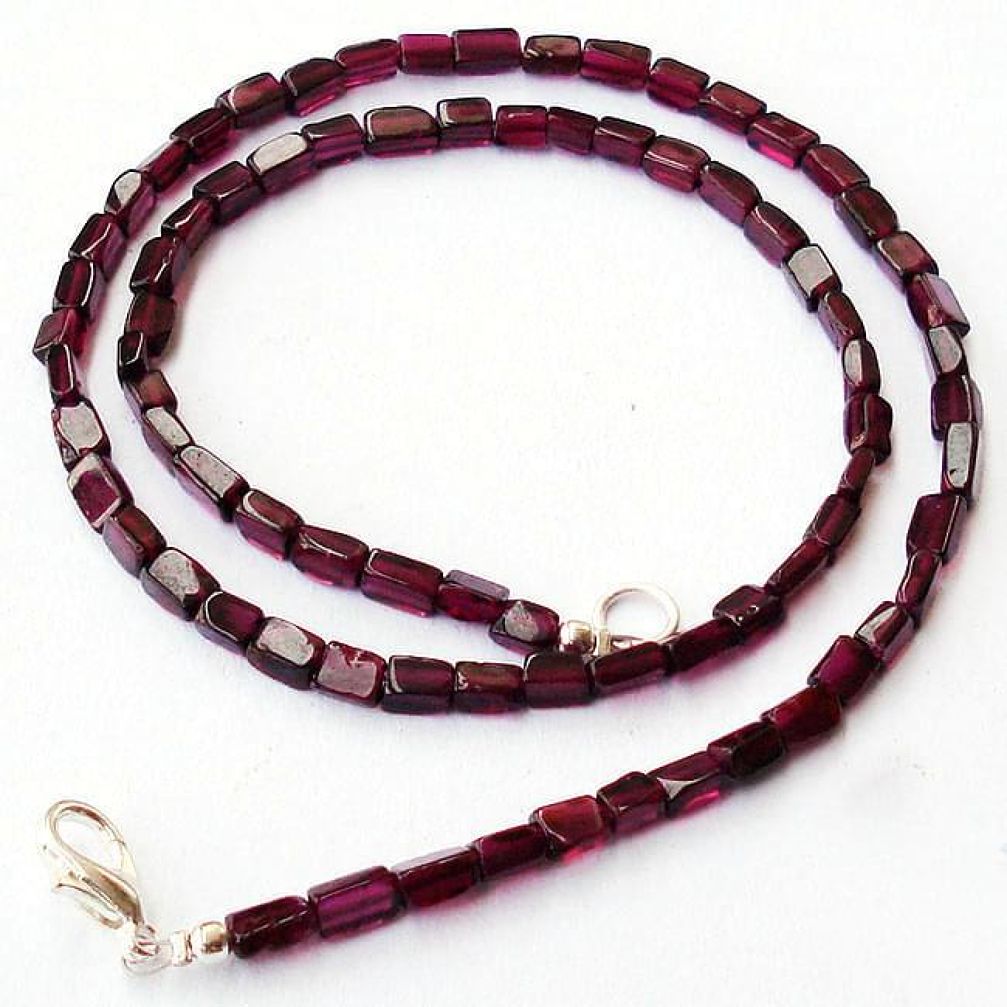 NATURAL RED GARNET RECTANGLE 925 SILVER NECKLACE BEADS JEWELRY H8934