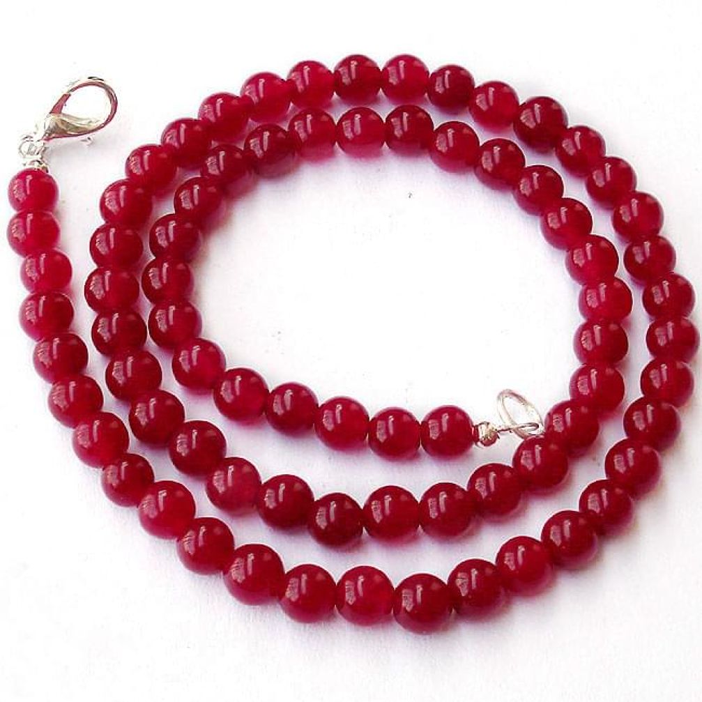 NATURAL RED ONYX ROUND SHAPE 925 SILVER NECKLACE BEADS JEWELRY H8955