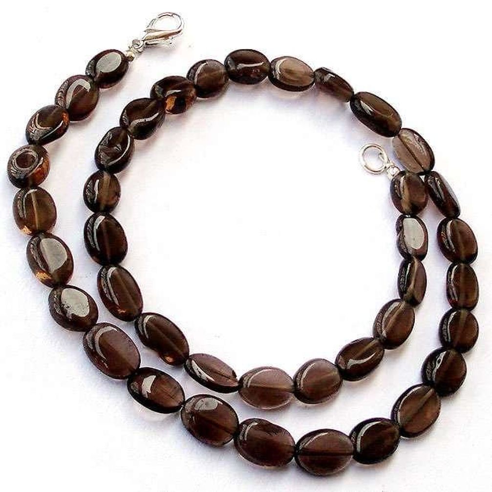 RARE BIG! NATURAL BROWN SMOKY TOPAZ 925 SILVER NECKLACE BEADS JEWELRY H20361