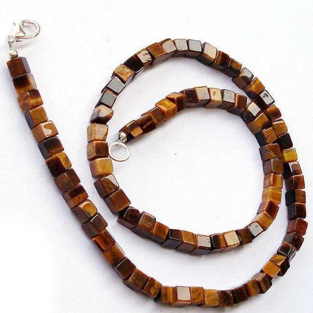 SEDUCTIVE NATURAL BROWN TIGERS EYE 925 SILVER NECKLACE BEADS JEWELRY H20364