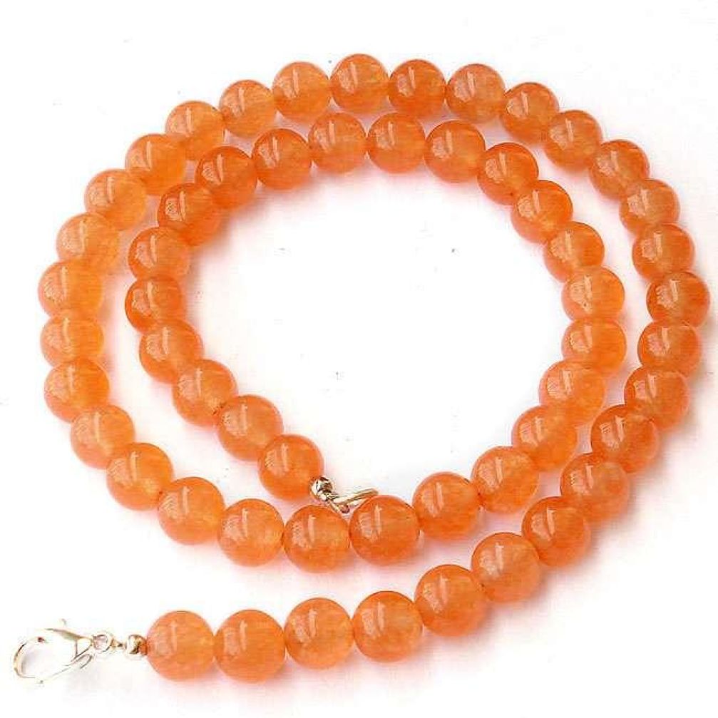 SEDUCTIVE NATURAL ORANGE ONYX 925 SILVER NECKLACE ROUND BEADS JEWELRY H20433