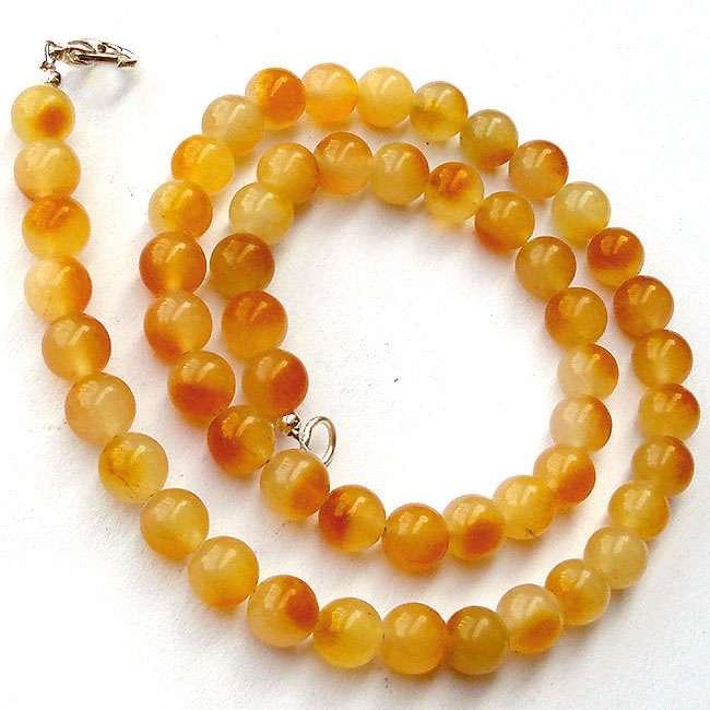 SPECTACULAR NATURAL YELLOW MOONSTONE 925 SILVER NECKLACE BEADS JEWELRY H20426