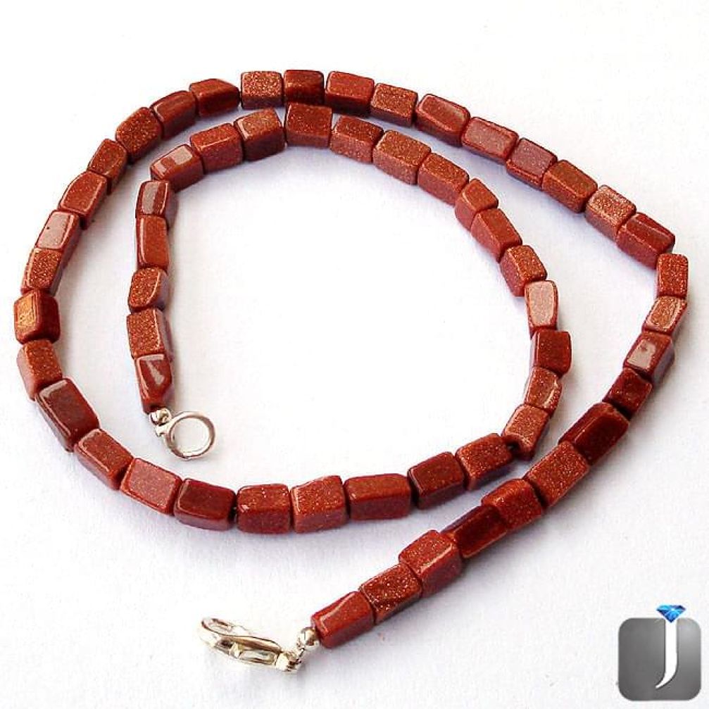 128.70cts SUPERB NATURAL BROWN GOLDSTONE 925 SILVER NECKLACE BEADS JEWELRY G8962