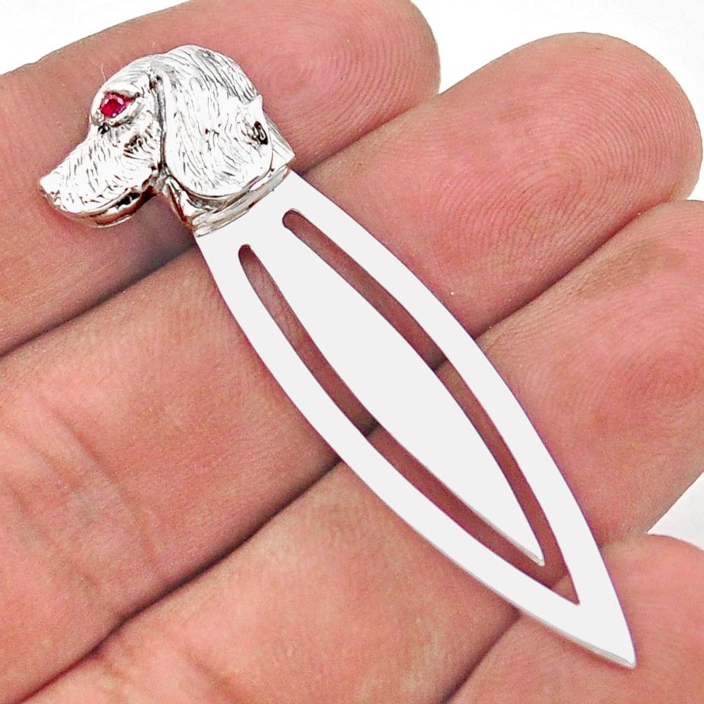 0.06cts red ruby quartz 925 sterling silver bookmark vintage style dog a82396