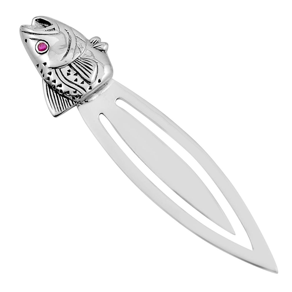 925 sterling silver 0.02cts fish natural red ruby round bookmark jewelry n20092