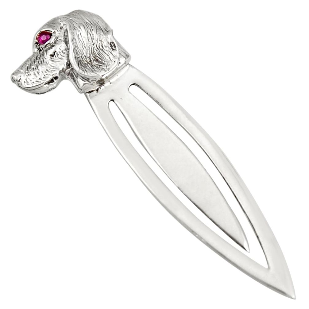 925 sterling silver 3.87gms natural red ruby dog bookmark jewelry c26780