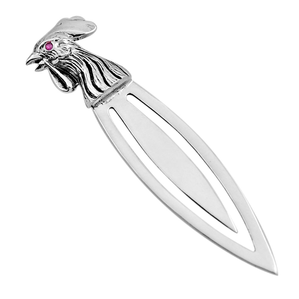 0.02cts cock natural red garnet round sterling silver bookmark jewelry n20084