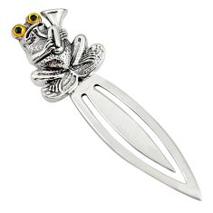 6.65gms natural black onyx 925 sterling silver 14k gold frog bookmark c26702