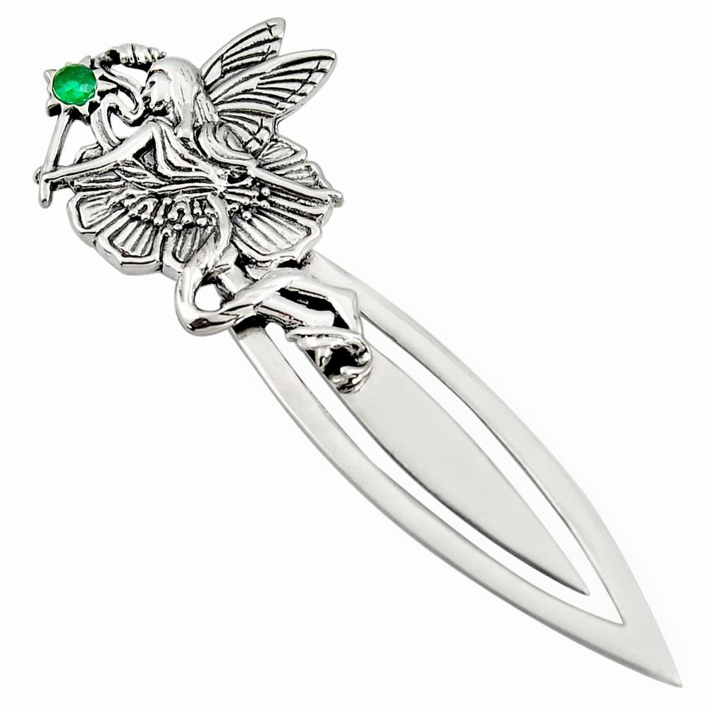 6.29gms natural green emerald 925 sterling silver angel bookmark c26757