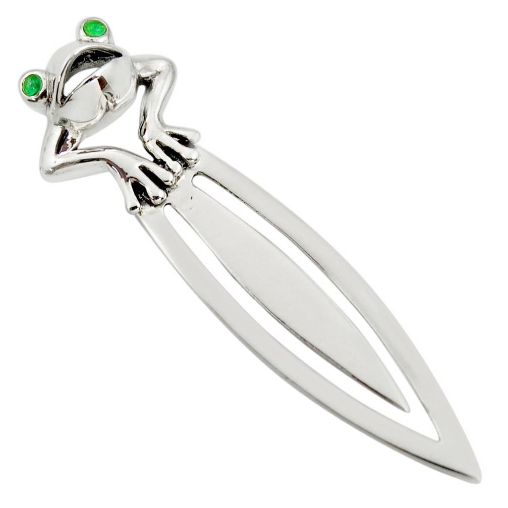4.69gms natural green emerald 925 sterling silver frog bookmark jewelry c26799