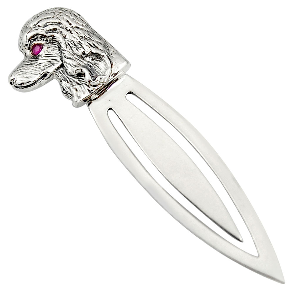 4.02gms natural red ruby 925 sterling silver dog bookmark jewelry c26706
