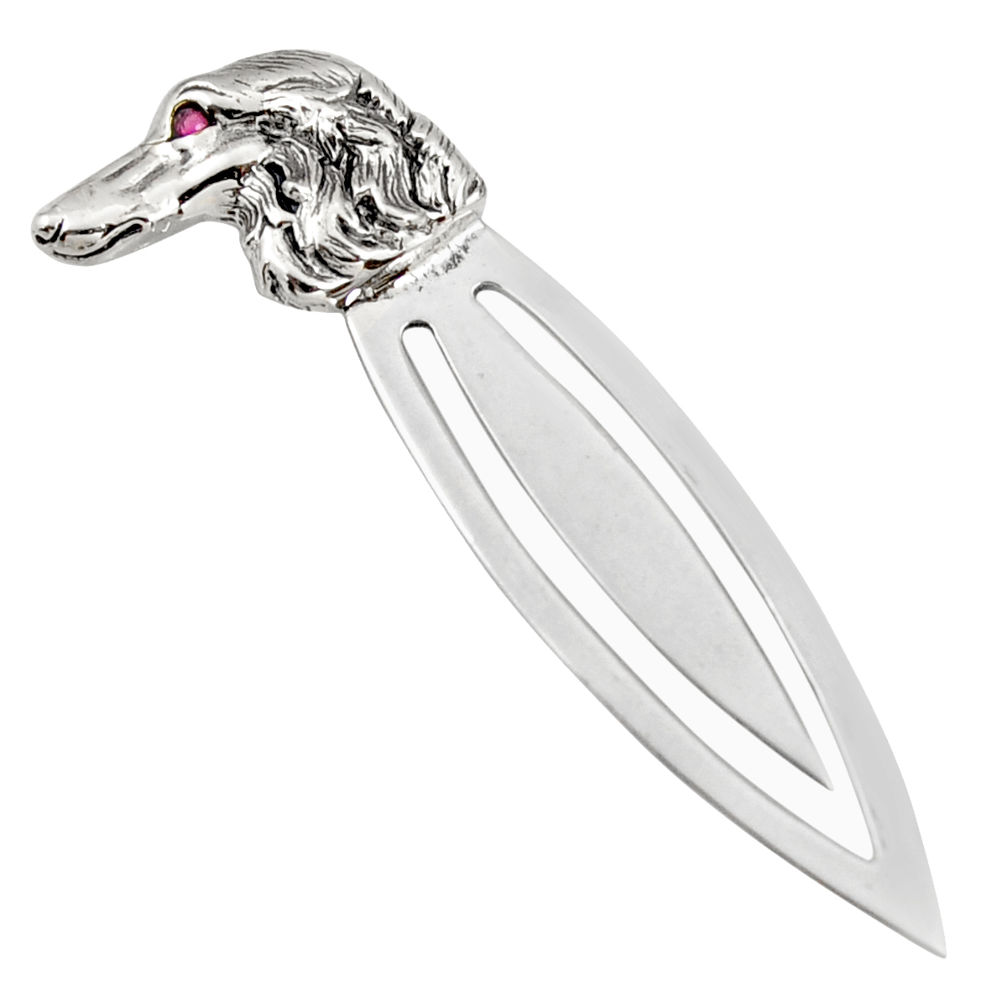 3.84gms natural red ruby 925 sterling silver dog bookmark jewelry c26711