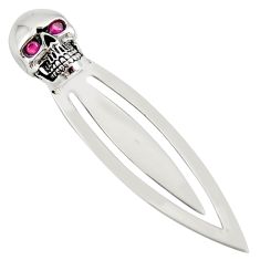3.68gms natural red ruby 925 sterling silver skull bookmark jewelry c26788