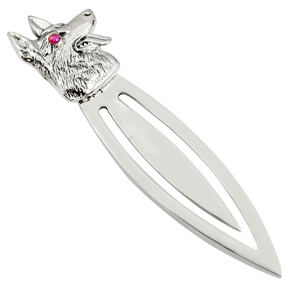 3.67gms natural red ruby 925 sterling silver wolf bookmark jewelry c26743