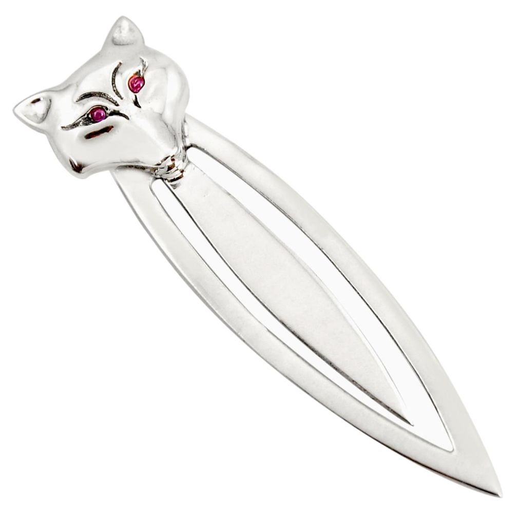 3.68gms natural red ruby 925 sterling silver wolf charm bookmark c26723