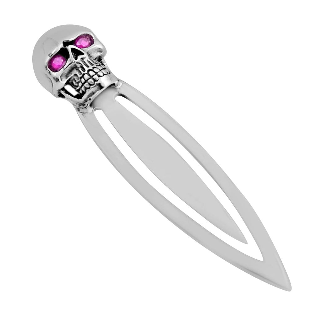 0.36cts skull natural red ruby round 925 sterling silver bookmark jewelry n20099