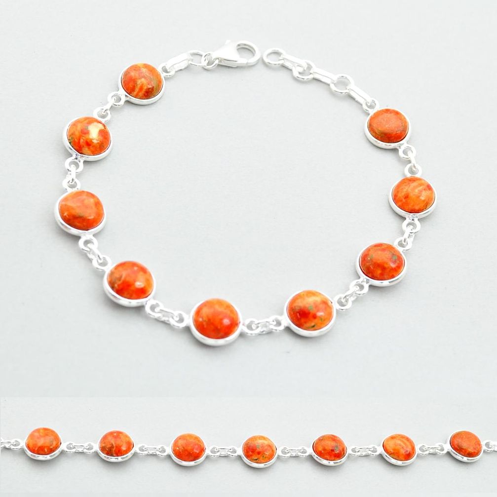 19.57cts tennis natural orange mojave turquoise round 925 silver bracelet u65776