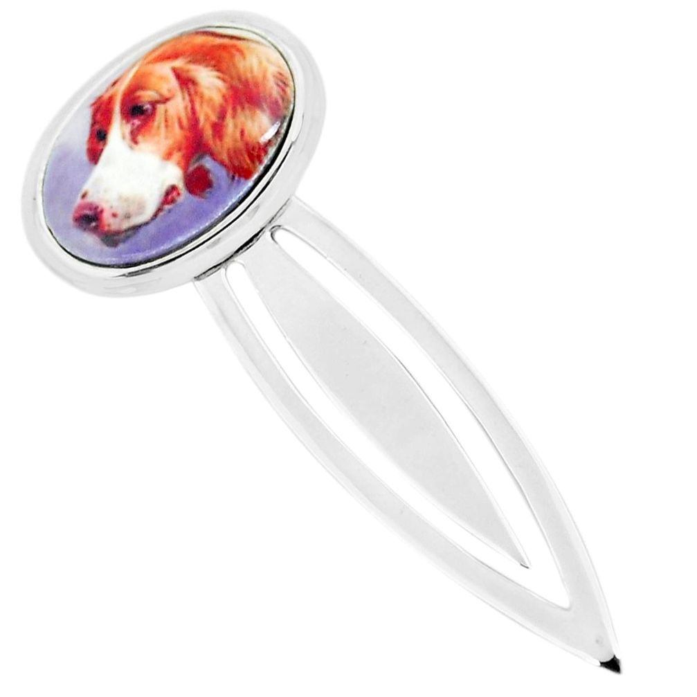 9.03cts multi color dog cameo 925 sterling silver bookmark jewelry c3449