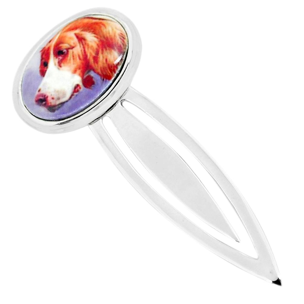 9.02cts multi color dog cameo 925 sterling silver bookmark jewelry c3450