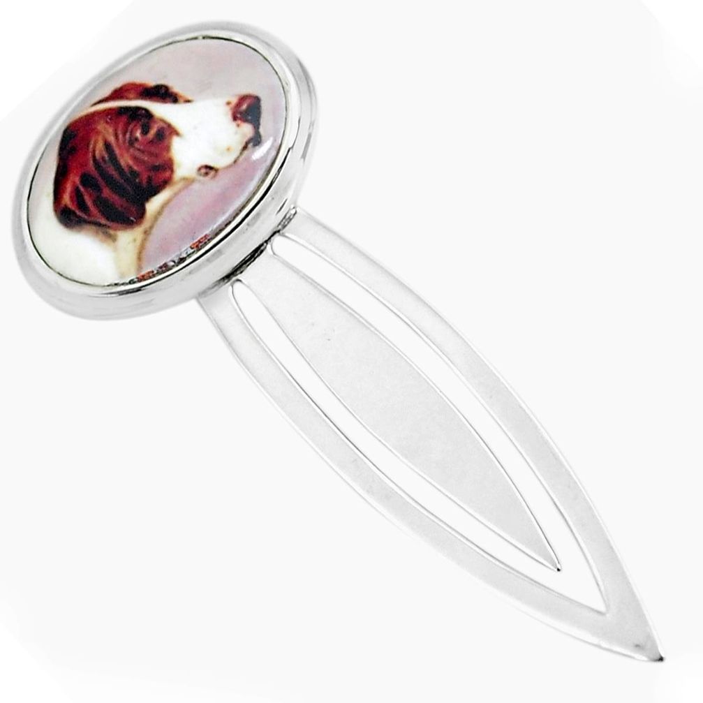 9.11cts multi color dog cameo 925 sterling silver bookmark jewelry c3455