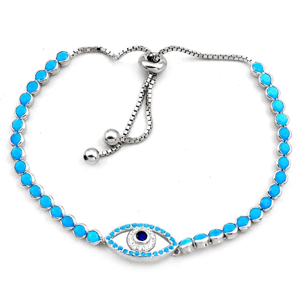 925 silver 6.80cts blue sleeping beauty turquoise adjustable bracelet c4993