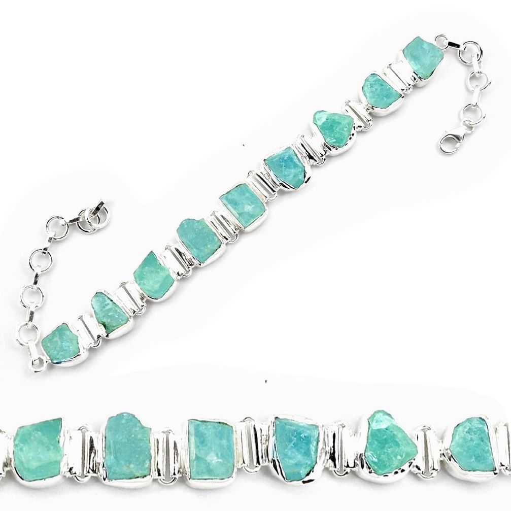 925 silver 38.99cts natural aqua aquamarine rough tennis bracelet p69044