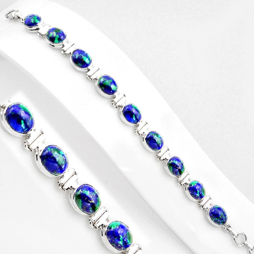 925 silver 37.16cts natural blue azurite malachite oval tennis bracelet p89033