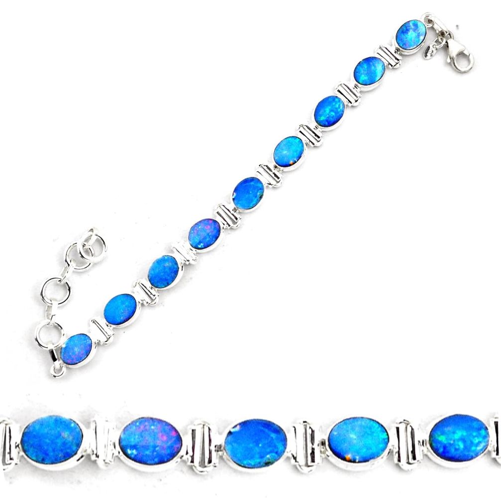 925 silver 22.89cts natural blue doublet opal australian tennis bracelet p87852